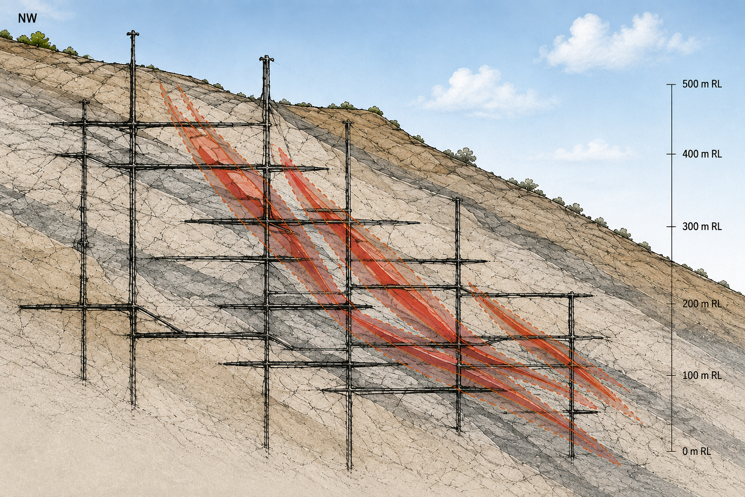 Historic mine plan showing high-grade silver shoots