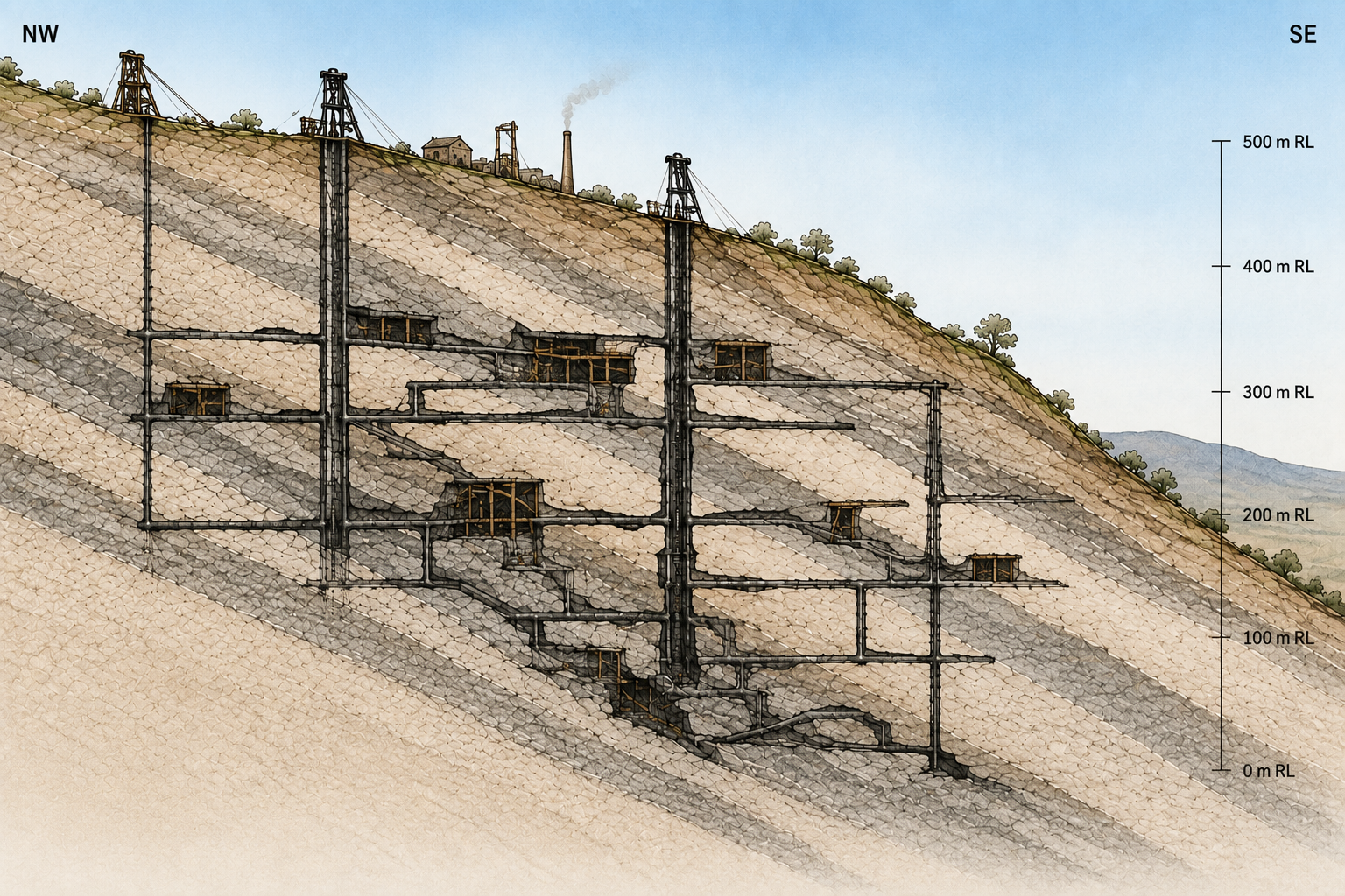 Historic mine plan showing underground workings